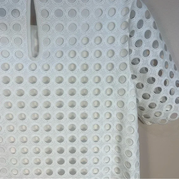 Tahari Circle Eyelet White Lace Shift Dress - Picture 9 of 15
